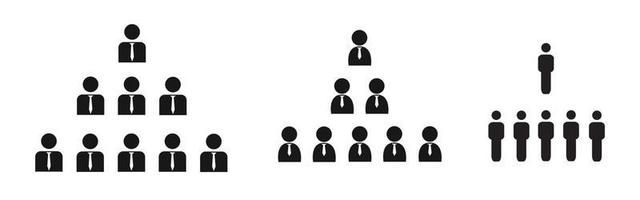 conjunto de iconos de organización. jerarquía del equipo de trabajo. estructura de personas de liderazgo. señal de trabajo en equipo. símbolo de la empresa de empleados. elementos vectoriales comunes. vector