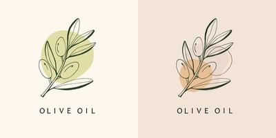 Monogram and Logo with Olive Branch in Modern Minimal Liner Style. Vector Floral template.  Botanical rustic illustration.