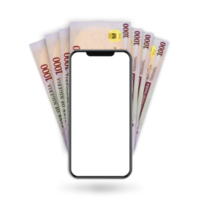 Illustration of Nigerian naira notes behind mobile phone isolated on transparent background png