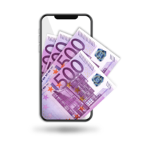 Illustration of Nigerian naira notes inside mobile phone isolated on transparent background png