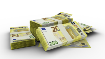 Rendu 3d d'une pile de billets de 200 euros. Liasses de billets en euros isolés sur fond transparent png