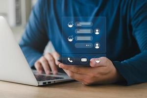 Smart Digital Customer Service Application AI Chatbot, Artificial Intelligence Chatbot Automatically respond to online messages to help customers, virtual assistants on smartphone mobile applications. photo