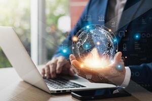 Digital transformation technology strategy,the transformation of ideas and the adoption of technology in business in the digital age, enhancing global business capabilities. photo