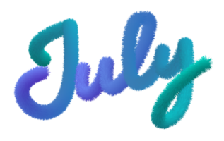 Furry names of the months of July. Furry style soft and cute. The fur alphabet is Gradient blue to green. png