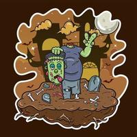 Cartoon Mascot of Halloween Frankenstein On Night. vector