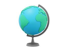 Globe Earth on a stand. Minimalist cartoon. Colorful isolated icon on white background. 3D rendering. photo