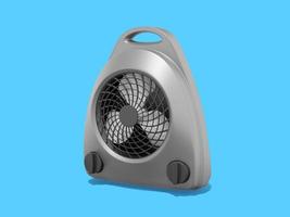 representación 3d calentador de ventilador gris realista sobre fondo azul. foto