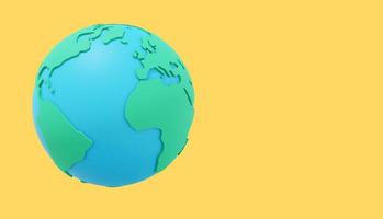 Globe Earth. Minimalist cartoon. Colorful icon on yellow background with space for text. 3D rendering. photo