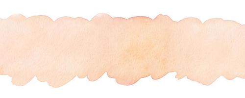 Watercolor peach color background isolated with space for text. Aquarelle light orange spot on white backdrop. Stains on paper. photo