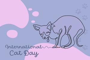 día internacional del gato. gato de arte de línea con un medallón sobre un fondo de color. arte divertido con una mascota. concepto de vacaciones. ilustración vectorial vector