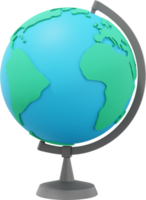 Globe Earth on a stand. Minimalist cartoon. Colorful PNG Isolated icon on transparent background. 3D rendering.