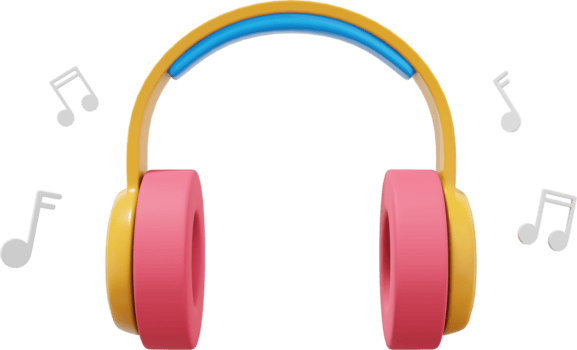 trådlös hörlurar och flygande musik anteckningar främre se. flerfärgad png ikon på en transparent bakgrund. 3d tolkning.