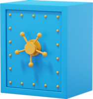 Retro safe with wheel handles. Blue close storage. PNG icon on transparent background. 3D rendering.