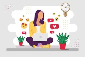 Women working on laptop character vector illustration