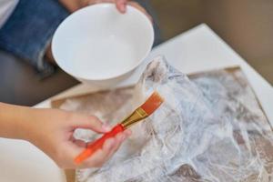 Process of making a mountain in the papier-mache technique photo