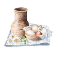 Watercolor breakfast with milk and bread png