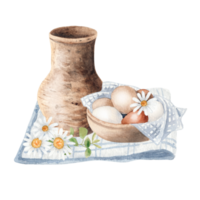 desayuno acuarela con leche y pan png