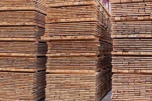 large stacks of wooden planks full frame background with perspective photo