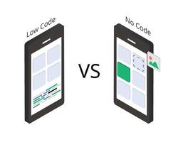 compare the difference of low code and No Code Development Platform vector