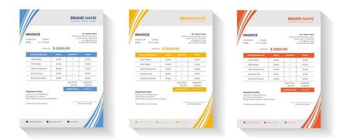 three color business invoice vector template