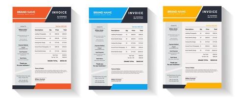 Modern corporate three color business invoice template vector