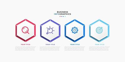 infografía empresarial moderna con vector de plantilla de diseño de título con iconos y 4 opciones o pasos. se puede utilizar para diagramas de proceso, presentaciones, diseño de flujo de trabajo, banner, diagrama de flujo, gráfico de información. eps10