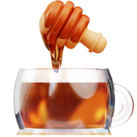 Representación 3d de té con ilustración de icono de miel png