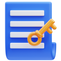 3d rendering of key document icon illustration png
