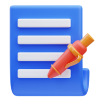 3d rendering of document writing icon illustration png
