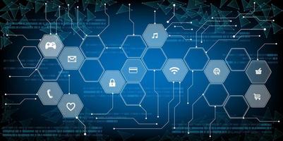 electrónica de seguridad hexagonal para seguridad con concepto de vector de holograma para pantalla de negocio de fondo de elemento de tecnología futura