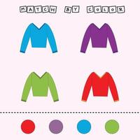 worksheet vector design, challenge to connect the longsleeves with its color. Logic game for children.