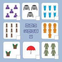 Counting Game for Preschool Children.  Count how many clothes vector