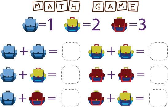 worksheet vector design, task to calculate the answer and connect to the correct number. Logic game for children.