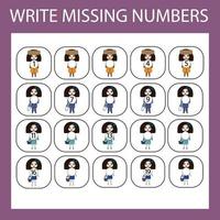 The task is to write in the lost numbers from 1 to 20. Educational exercises for preschool children vector