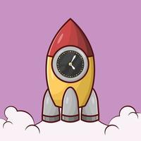 Rocket Ship Launch with Clock. Deadline Time Concept Illustration Vector