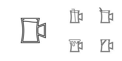 cinco juegos de iconos de línea de vidrio de stein de cerveza. con una paja y cereza. simple, línea, silueta y estilo limpio. en blanco y negro. adecuado para símbolos, signos, iconos o logotipos vector