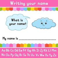 Writing your name. Educational activity worksheet for kids and toddlers. Game for children. Vector illustration.