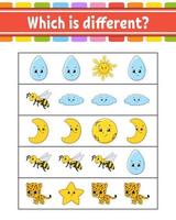 Which is different. Educational activity worksheet for kids and toddlers. Game for children. Vector illustration.