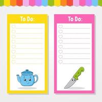 To do list for kids. Empty template. The rectangular shape. Isolated color vector illustration. Funny character. cartoon style. For the diary, notebook, bookmark.