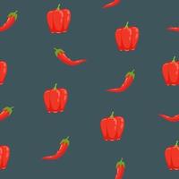 Seamless pattern with red chili on pastel grey background. Hand drawn vector illustration