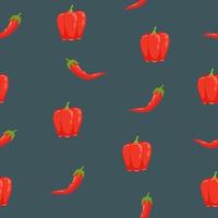 Seamless pattern with red chili on pastel grey background. Hand drawn vector illustration