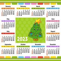 Calendar for 2023 with a cute character. Fun and bright design. Cartoon style. Vector illustration.