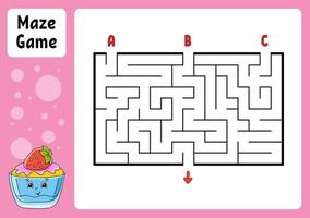 Rectangle maze. Game for kids. Three entrances, one exit. Education worksheet. Puzzle for children. Labyrinth conundrum. Find the right path. cartoon character. Vector illustration.