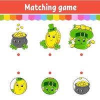 Matching game for kids. Education developing worksheet. Draw a line. Activity page. cartoon character. Vector illustration. St. Patrick's day.