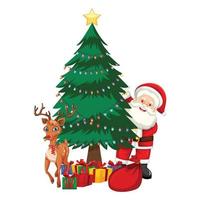 santa claus con fondo de saco de regalo gigante, tema navideño con santa claus y sus ayudantes vector
