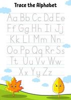 Writing letters. Tracing page. Practice sheet. Worksheet for kids. Learn alphabet. Cute character. Cartoon style. Vector illustration.