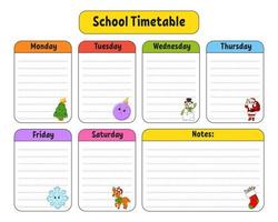 School schedule. Timetable for schoolboys. Empty template. Weekly planer with notes. cartoon character. Vector illustration.