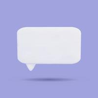 Blank white 3d speech bubble icon.  Cartoon rectangle shaped message box isolated on purple background. Social networking, chatting. Realistic vector design element.