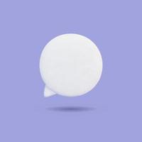 Blank white 3d speech bubble icon. Cartoon round message box isolated on purple background. Social networking, chatting. Realistic vector design element.