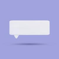 Blank white 3d speech bubble icon.  Cartoon rectangle shaped message box isolated on purple background. Social networking, chatting. Realistic vector design element.